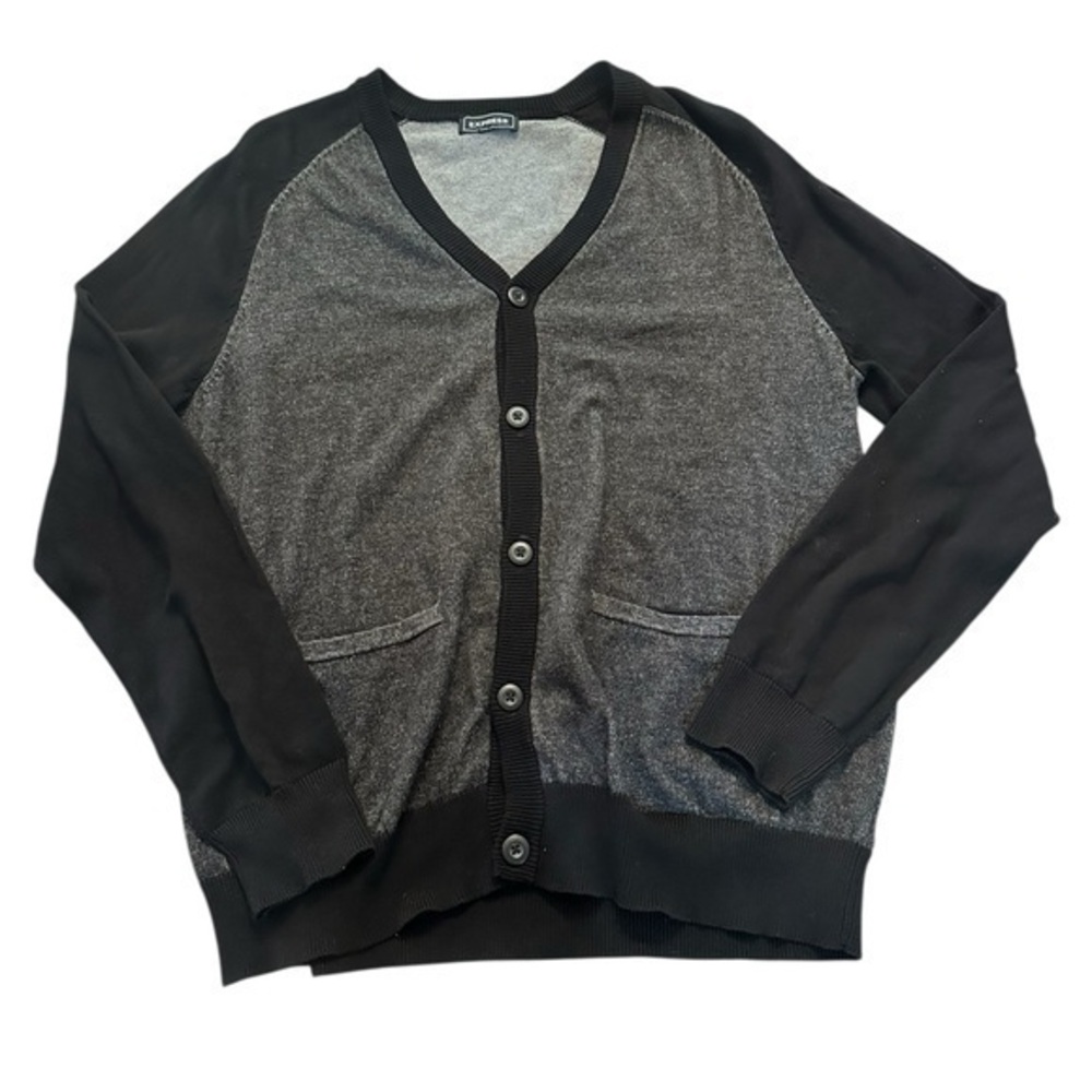 Express Long Sleeve Cardigan - Mens Size Medium - Gray and Black